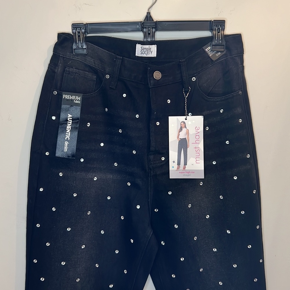 SIMPLE SOCIETY | RHINESTONE STUDDED BLACK DENIM JEANS   Sz 7 / 28